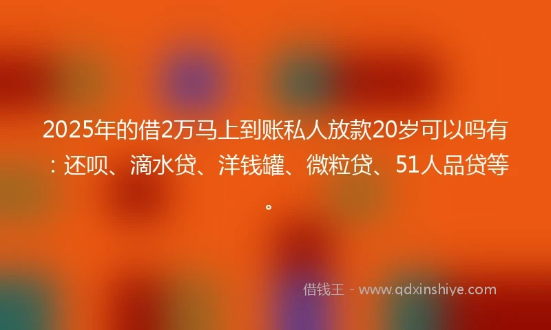 2025年的借2万马上到账私人放款20岁可以吗有：还呗、滴水贷、洋钱罐、微粒贷、51人品贷等。