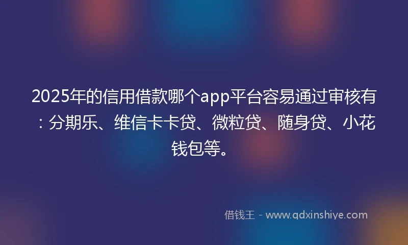 2025年的信用借款哪个app平台容易通过审核有：分期乐、维信卡卡贷、微粒贷、随身贷、小花钱包等。