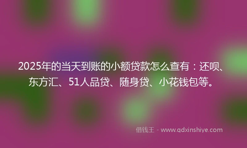 2025年的当天到账的小额贷款怎么查有：还呗、东方汇、51人品贷、随身贷、小花钱包等。