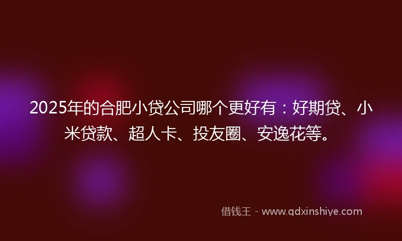 2025年的合肥小贷公司哪个更好有：好期贷、小米贷款、超人卡、投友圈、安逸花等。