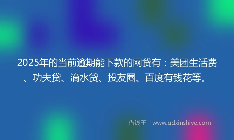 2025年的当前逾期能下款的网贷有：美团生活费、功夫贷、滴水贷、投友圈、百度有钱花等。