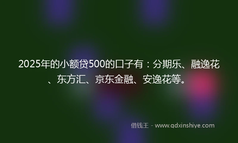 2025年的小额贷500的口子有：分期乐、融逸花、东方汇、京东金融、安逸花等。