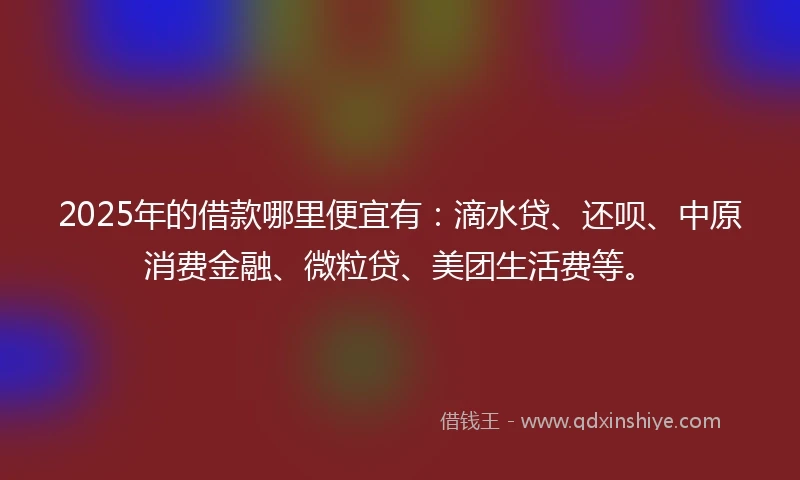 2025年的借款哪里便宜有：滴水贷、还呗、中原消费金融、微粒贷、美团生活费等。