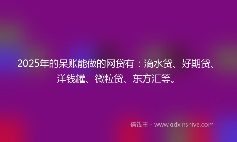 2025年的呆账能做的网贷有:滴水贷、好期贷、洋钱罐、微粒贷、东方汇等。