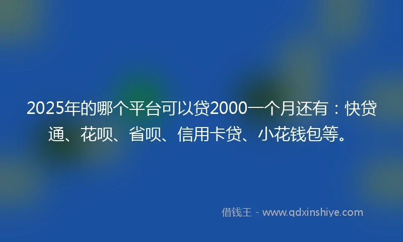 2025年的哪个平台可以贷2000一个月还有：快贷通、花呗、省呗、信用卡贷、小花钱包等。