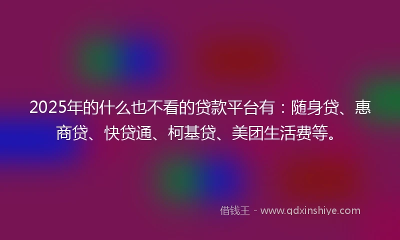 2025年的什么也不看的贷款平台有：随身贷、惠商贷、快贷通、柯基贷、美团生活费等。