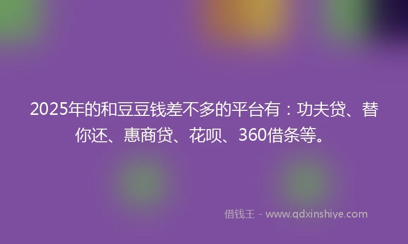 2025年的和豆豆钱差不多的平台有：功夫贷、替你还、惠商贷、花呗、360借条等。
