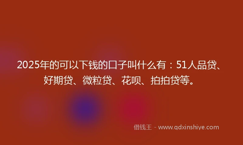 2025年的可以下钱的口子叫什么有:51人品贷、好期贷、微粒贷、花呗、拍拍贷等。