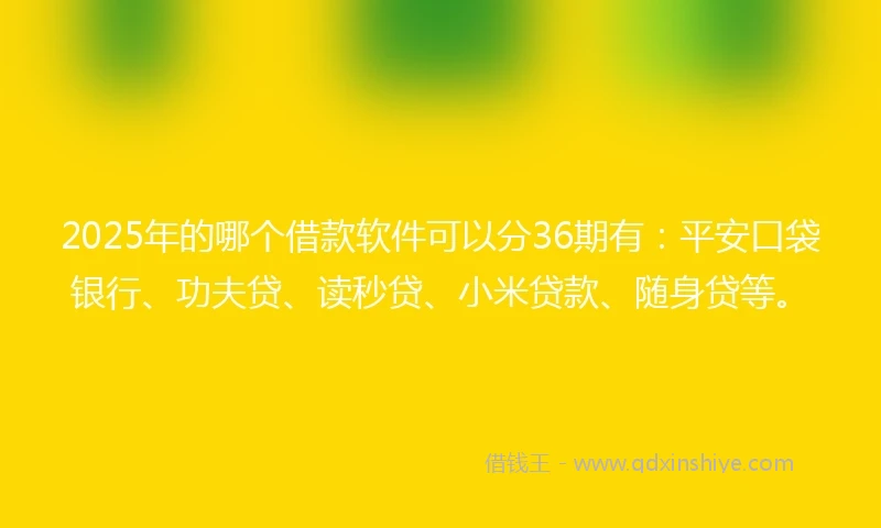 2025年的哪个借款软件可以分36期有：平安口袋银行、功夫贷、读秒贷、小米贷款、随身贷等。