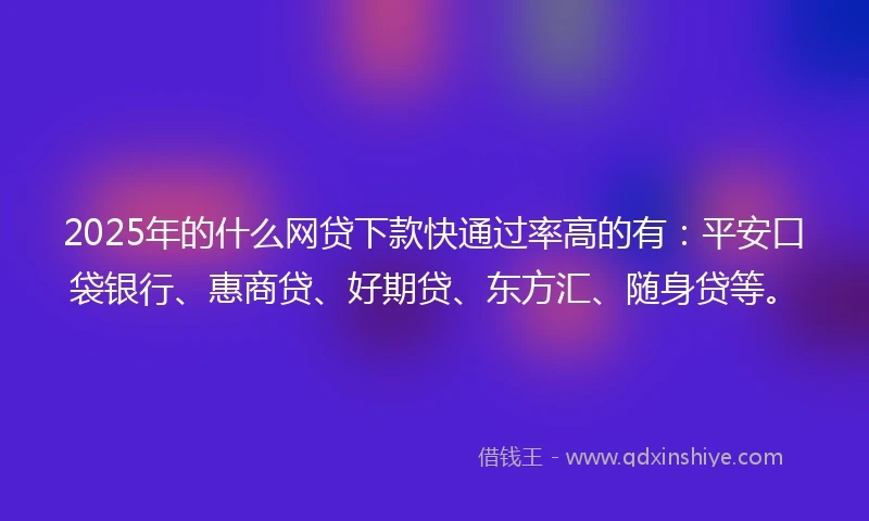 2025年的什么网贷下款快通过率高的有：平安口袋银行、惠商贷、好期贷、东方汇、随身贷等。