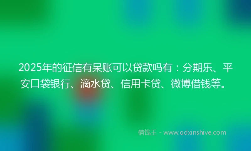 2025年的征信有呆账可以贷款吗有：分期乐、平安口袋银行、滴水贷、信用卡贷、微博借钱等。
