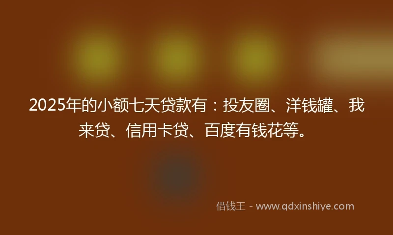 2025年的小额七天贷款有：投友圈、洋钱罐、我来贷、信用卡贷、百度有钱花等。