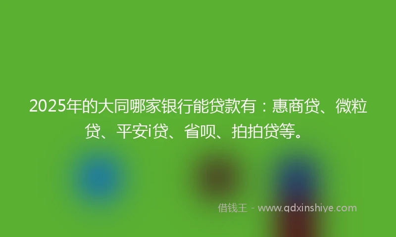 2025年的大同哪家银行能贷款有：惠商贷、微粒贷、平安i贷、省呗、拍拍贷等。