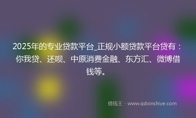2025年的专业贷款平台_正规小额贷款平台贷有：你我贷、还呗、中原消费金融、东方汇、微博借钱等。