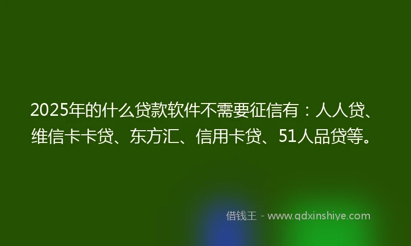 2025年的什么贷款软件不需要征信有：人人贷、维信卡卡贷、东方汇、信用卡贷、51人品贷等。