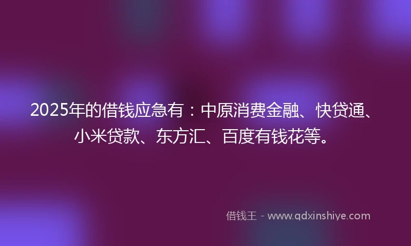 2025年的借钱应急有：中原消费金融、快贷通、小米贷款、东方汇、百度有钱花等。
