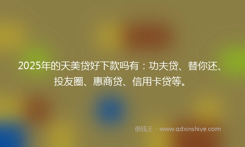 2025年的天美贷好下款吗有：功夫贷、替你还、投友圈、惠商贷、信用卡贷等。