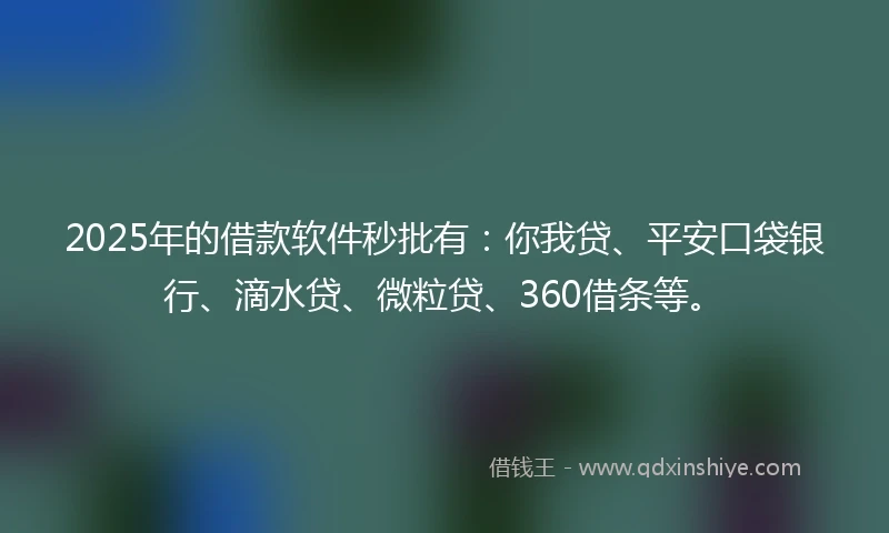 2025年的借款软件秒批有：你我贷、平安口袋银行、滴水贷、微粒贷、360借条等。