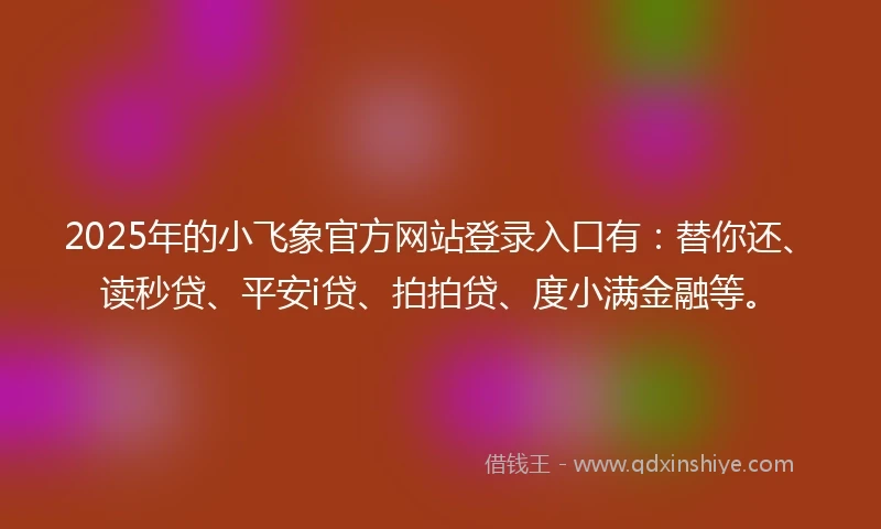 2025年的小飞象官方网站登录入口有：替你还、读秒贷、平安i贷、拍拍贷、度小满金融等。