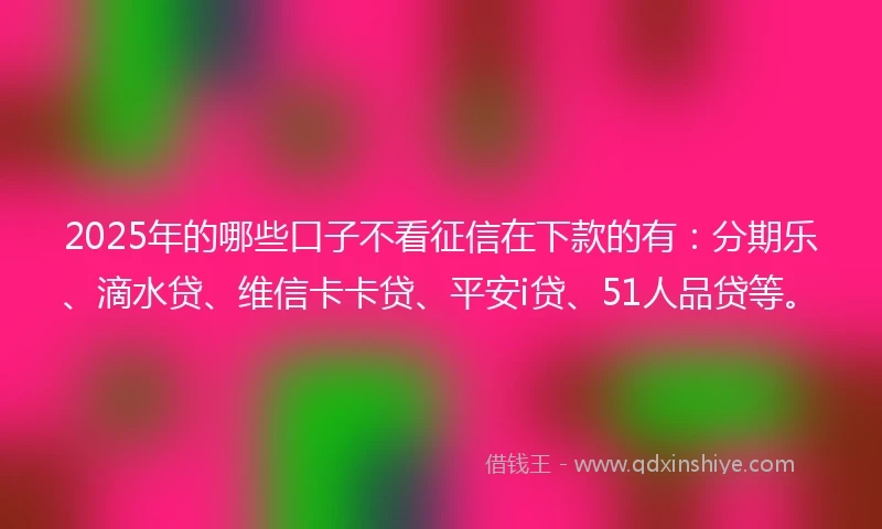 2025年的哪些口子不看征信在下款的有：分期乐、滴水贷、维信卡卡贷、平安i贷、51人品贷等。