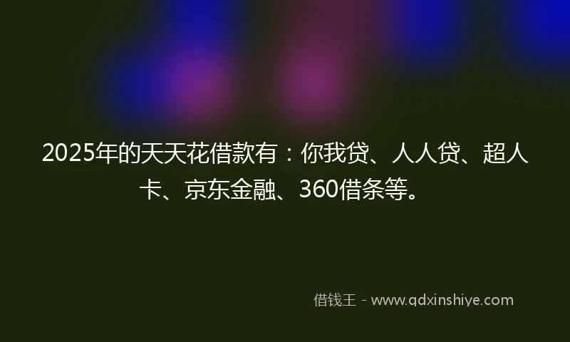 2025年的天天花借款有：你我贷、人人贷、超人卡、京东金融、360借条等。