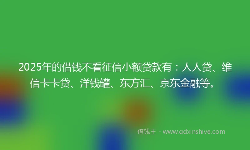 2025年的借钱不看征信小额贷款有：人人贷、维信卡卡贷、洋钱罐、东方汇、京东金融等。