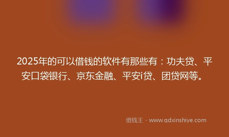 2025年的可以借钱的软件有那些有：功夫贷、平安口袋银行、京东金融、平安i贷、团贷网等。