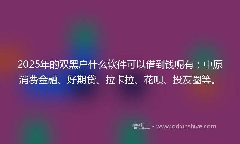 2025年的双黑户什么软件可以借到钱呢有：中原消费金融、好期贷、拉卡拉、花呗、投友圈等。