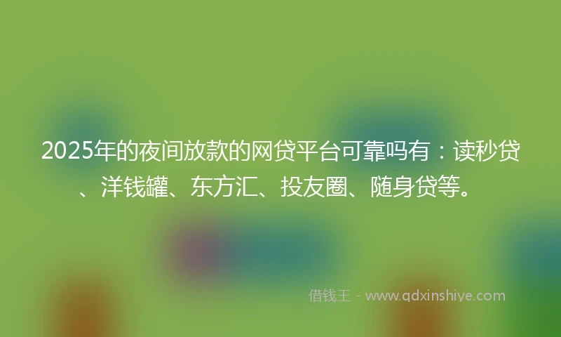 2025年的夜间放款的网贷平台可靠吗有:读秒贷、洋钱罐、东方汇、投友圈、随身贷等。