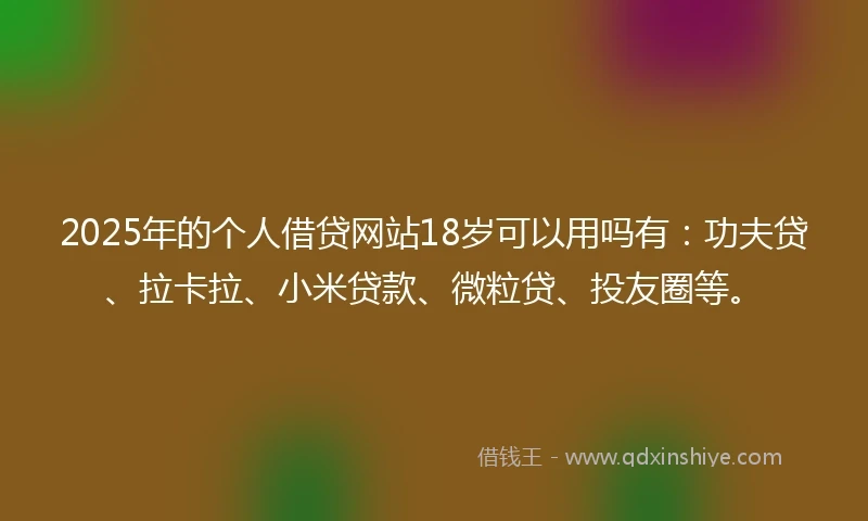 2025年的个人借贷网站18岁可以用吗有：功夫贷、拉卡拉、小米贷款、微粒贷、投友圈等。
