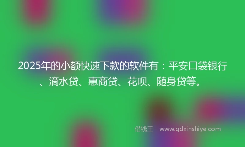 2025年的小额快速下款的软件有：平安口袋银行、滴水贷、惠商贷、花呗、随身贷等。