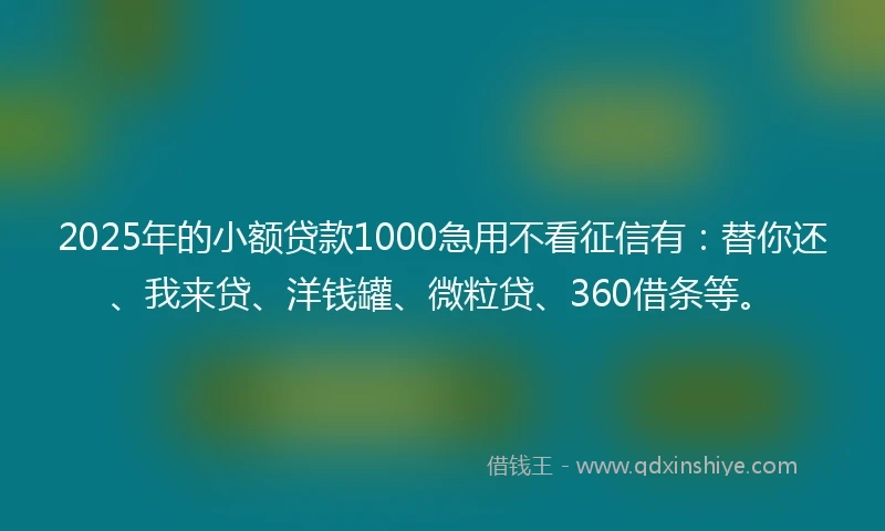 2025年的小额贷款1000急用不看征信有：替你还、我来贷、洋钱罐、微粒贷、360借条等。