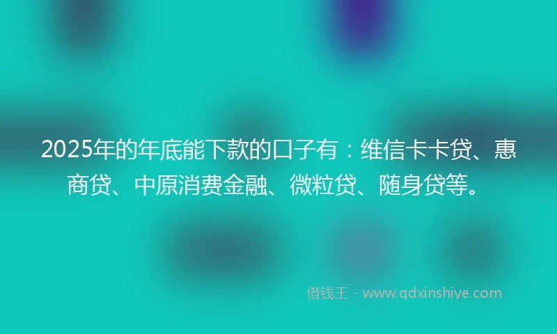 2025年的年底能下款的口子有：维信卡卡贷、惠商贷、中原消费金融、微粒贷、随身贷等。