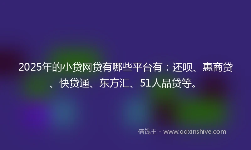 2025年的小贷网贷有哪些平台有：还呗、惠商贷、快贷通、东方汇、51人品贷等。