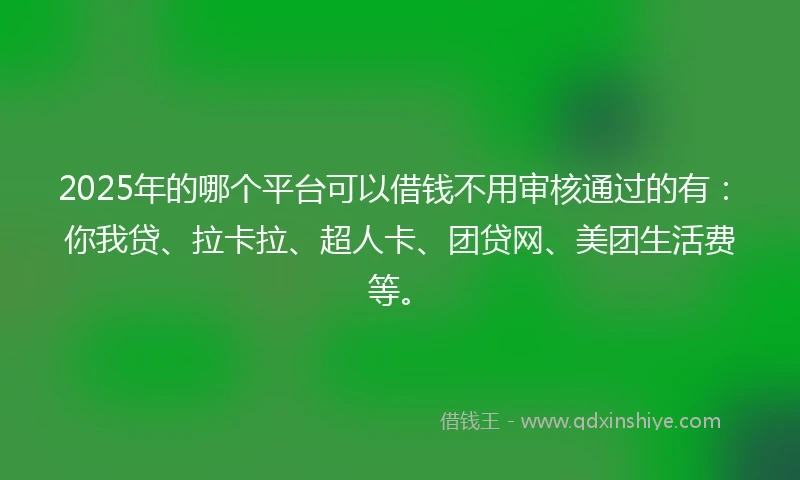 2025年的哪个平台可以借钱不用审核通过的有：你我贷、拉卡拉、超人卡、团贷网、美团生活费等。