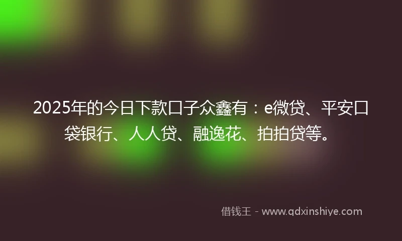 2025年的今日下款口子众鑫有：e微贷、平安口袋银行、人人贷、融逸花、拍拍贷等。
