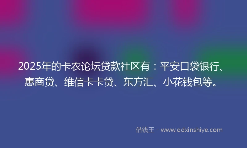 2025年的卡农论坛贷款社区有：平安口袋银行、惠商贷、维信卡卡贷、东方汇、小花钱包等。