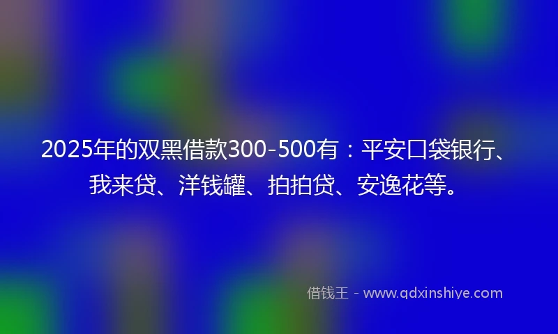 2025年的双黑借款300-500有：平安口袋银行、我来贷、洋钱罐、拍拍贷、安逸花等。