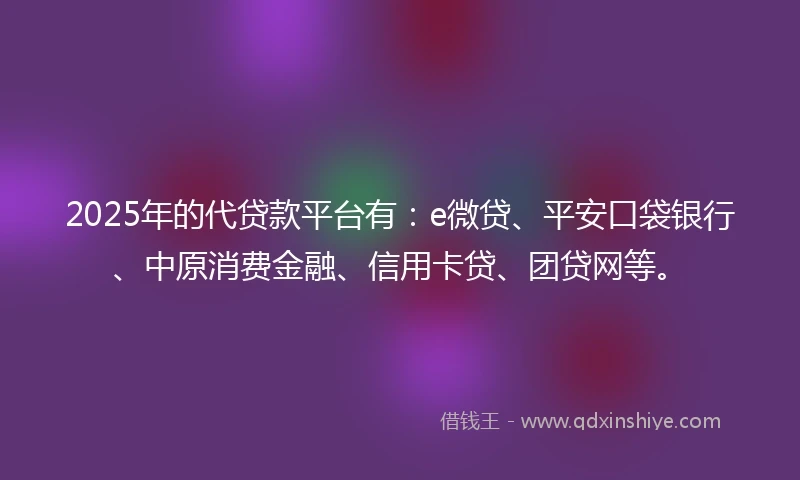 2025年的代贷款平台有：e微贷、平安口袋银行、中原消费金融、信用卡贷、团贷网等。