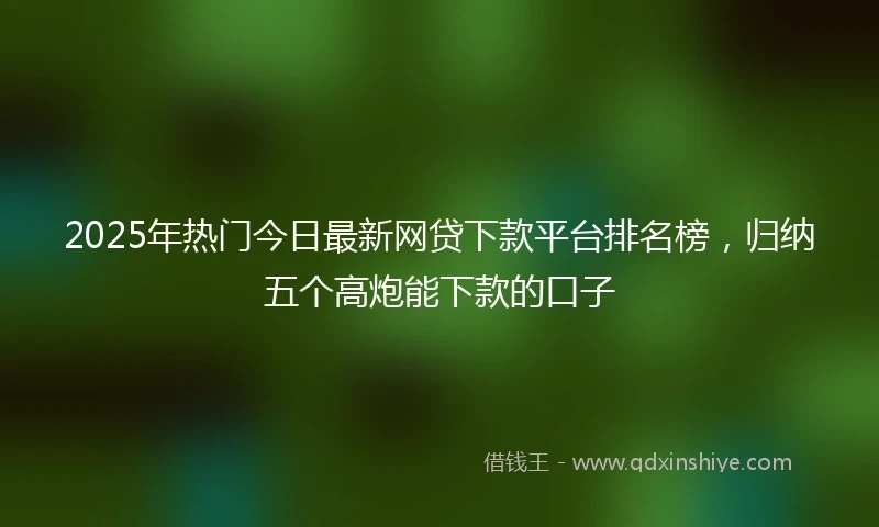 2025年热门今日最新网贷下款平台排名榜，归纳五个高炮能下款的口子
