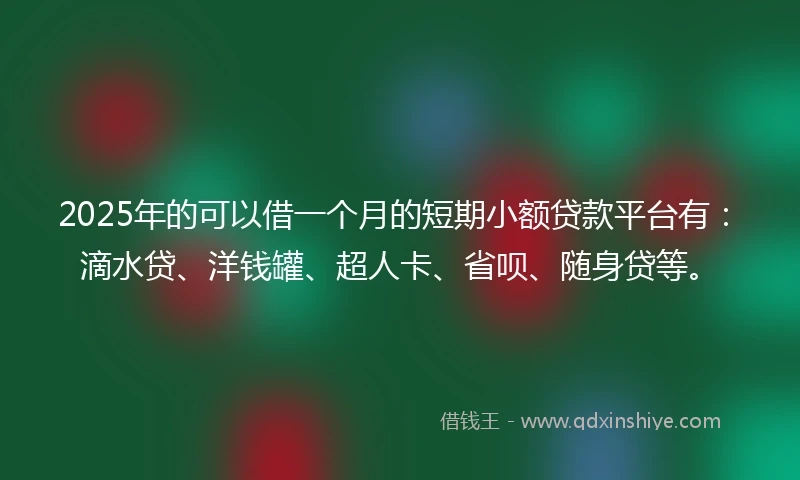 2025年的可以借一个月的短期小额贷款平台有：滴水贷、洋钱罐、超人卡、省呗、随身贷等。