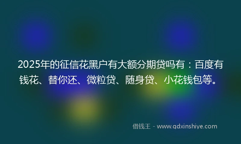 2025年的征信花黑户有大额分期贷吗有：百度有钱花、替你还、微粒贷、随身贷、小花钱包等。