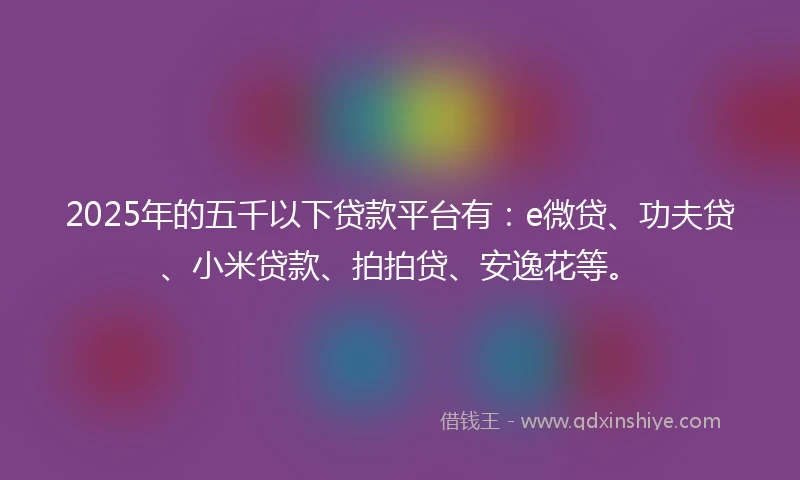 2025年的五千以下贷款平台有：e微贷、功夫贷、小米贷款、拍拍贷、安逸花等。
