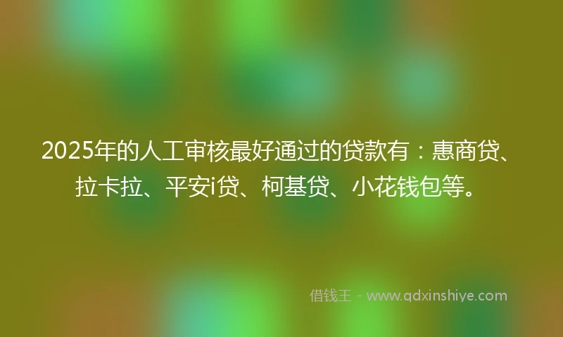 2025年的人工审核最好通过的贷款有：惠商贷、拉卡拉、平安i贷、柯基贷、小花钱包等。