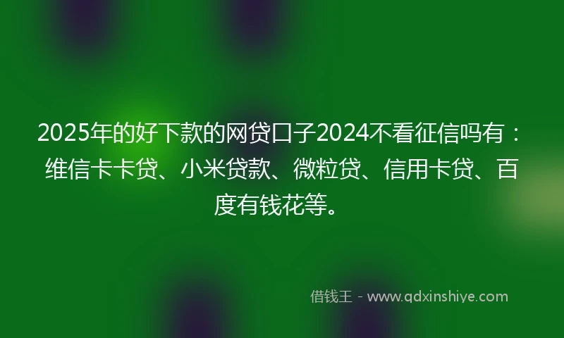 2025年的好下款的网贷口子2024不看征信吗有：维信卡卡贷、小米贷款、微粒贷、信用卡贷、百度有钱花等。