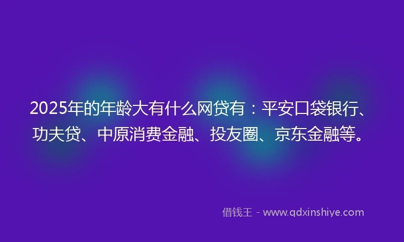 2025年的年龄大有什么网贷有：平安口袋银行、功夫贷、中原消费金融、投友圈、京东金融等。