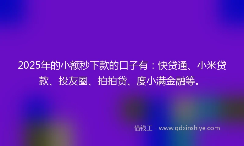 2025年的小额秒下款的口子有：快贷通、小米贷款、投友圈、拍拍贷、度小满金融等。