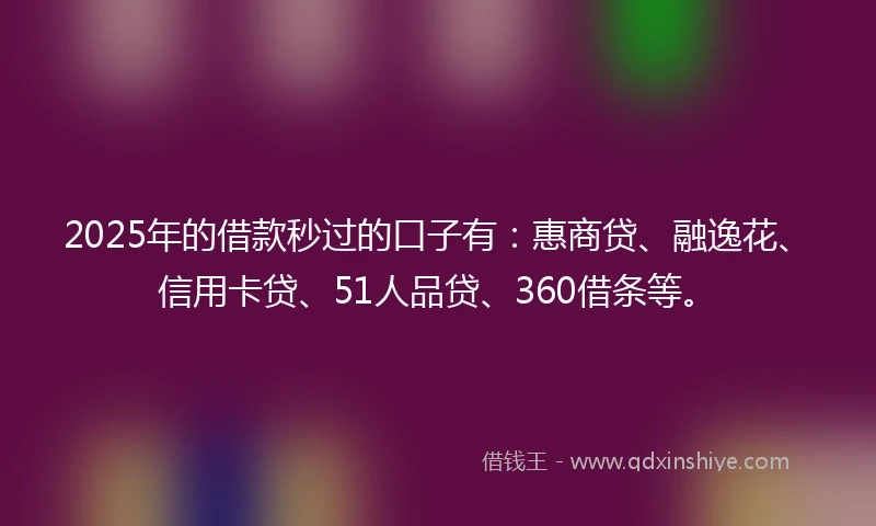 2025年的借款秒过的口子有：惠商贷、融逸花、信用卡贷、51人品贷、360借条等。