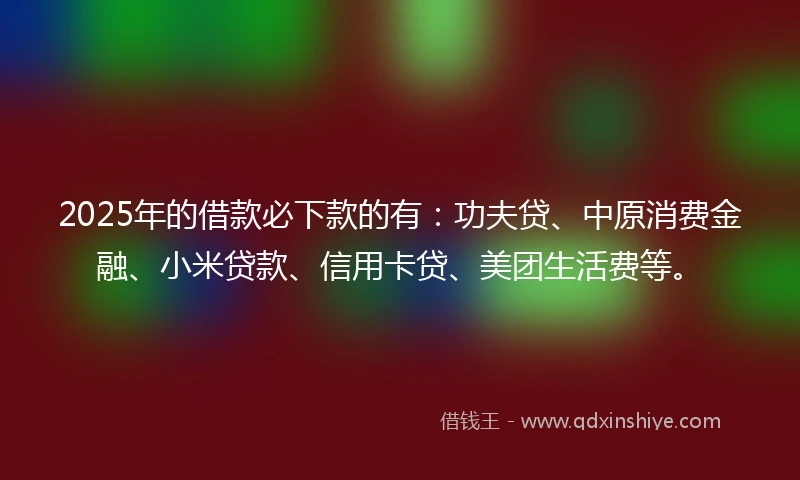 2025年的借款必下款的有：功夫贷、中原消费金融、小米贷款、信用卡贷、美团生活费等。