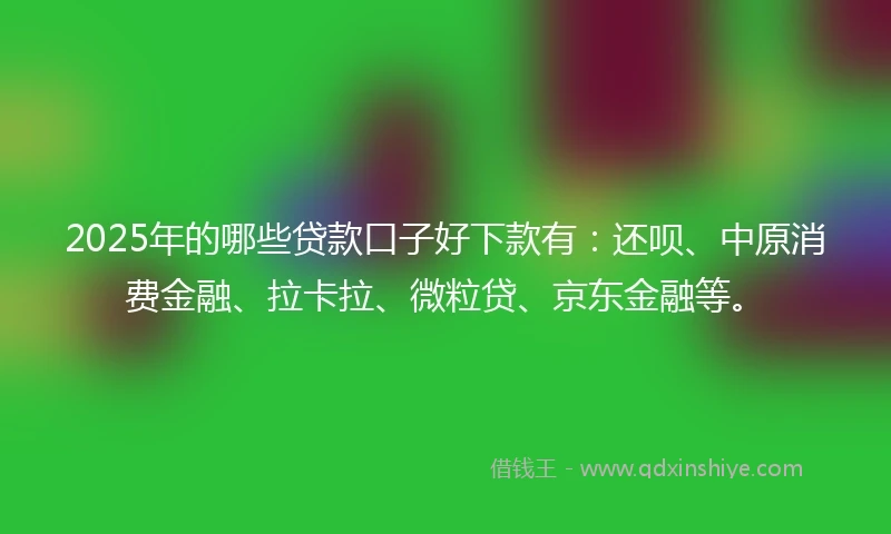 2025年的哪些贷款口子好下款有：还呗、中原消费金融、拉卡拉、微粒贷、京东金融等。